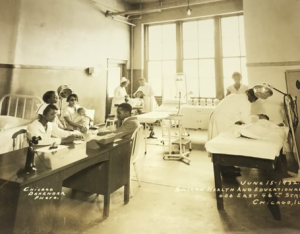 Hospital. Sepia image.