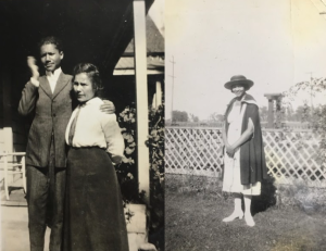 Troy stands with arm around his mother, Juliette Estella in front of a building.