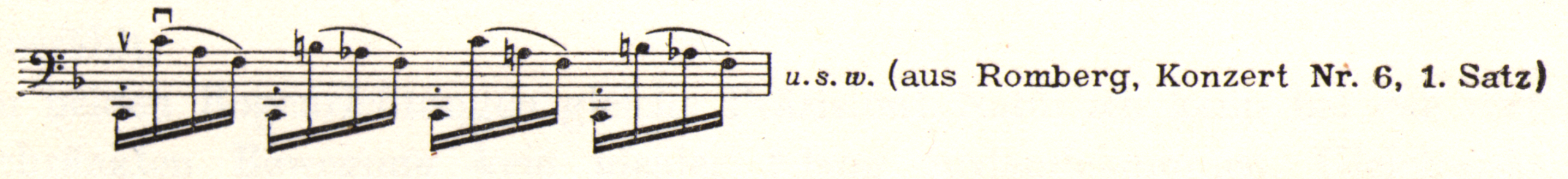 Musical notation. "u.s.w. (aus Romberg, Konzert Nr. 6, 1. Satz)" is written beside.