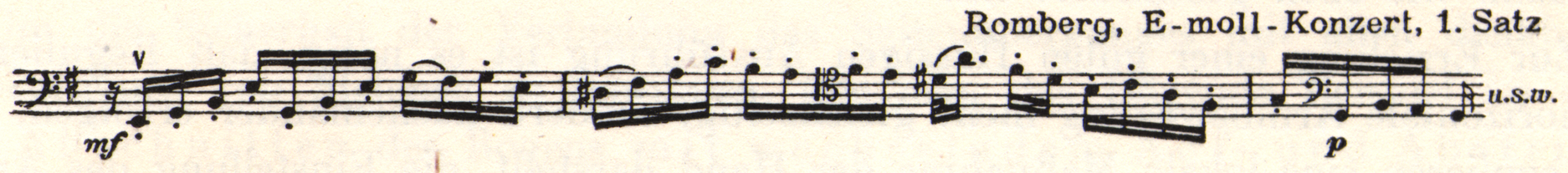 Musical notation. "Romberg, E-moll-Konzert, 1. Satz" is written above.