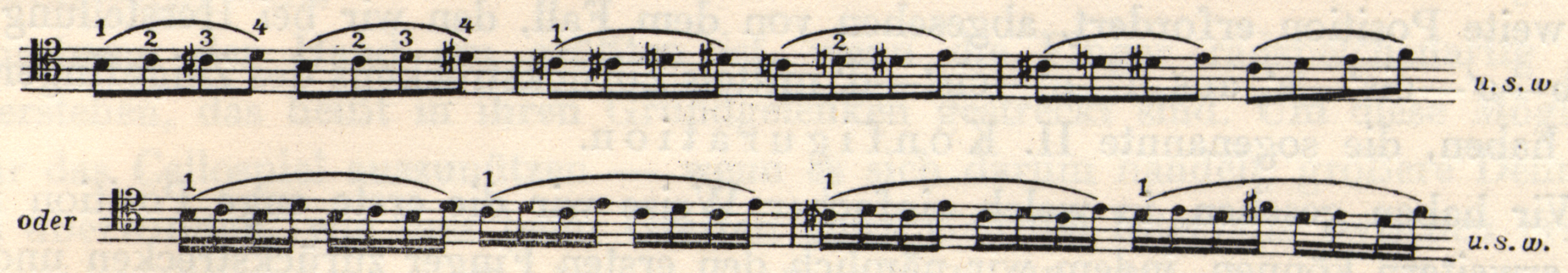 Two sections of musical notation. "U.s.w." is written at the end of each section and "oder" in between the sections.