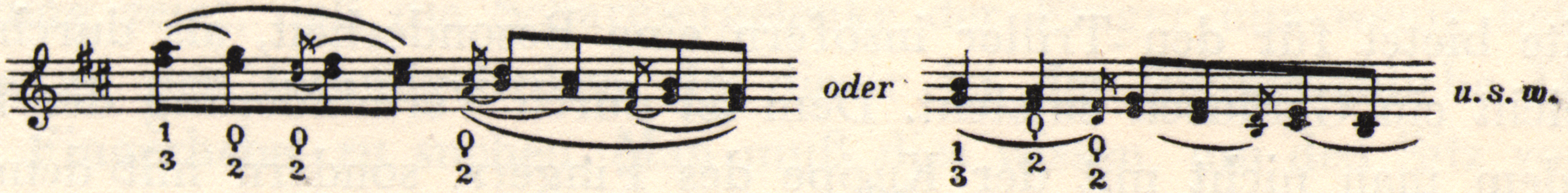 Two sections of musical notation with "oder" written between them and "u.s.w." beside