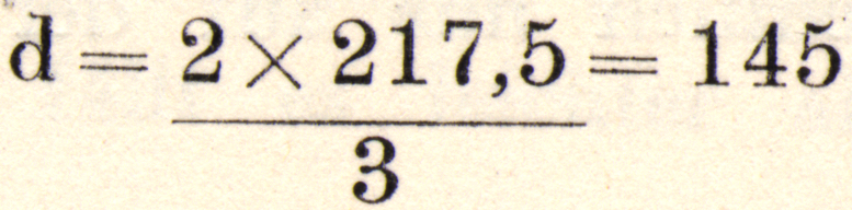 Equation reading d equals two times 217,5 over 3 equals 145
