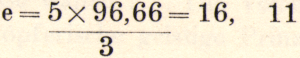 Equation reading e equals 5 times 96,66 over 3 equals 16, 11