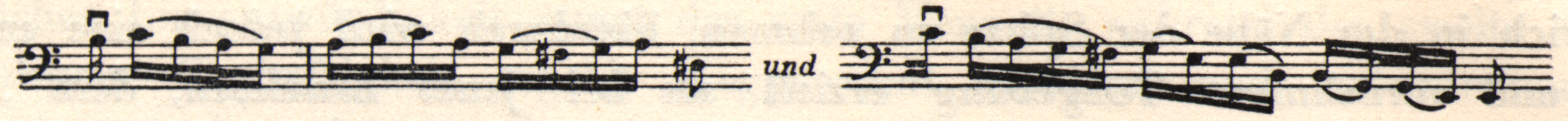 Two sections of musical notation with "und" written between