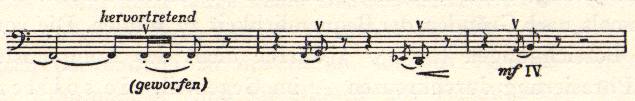 Musical notation. "Hervortretend" is written above and "(geworfen)" below.