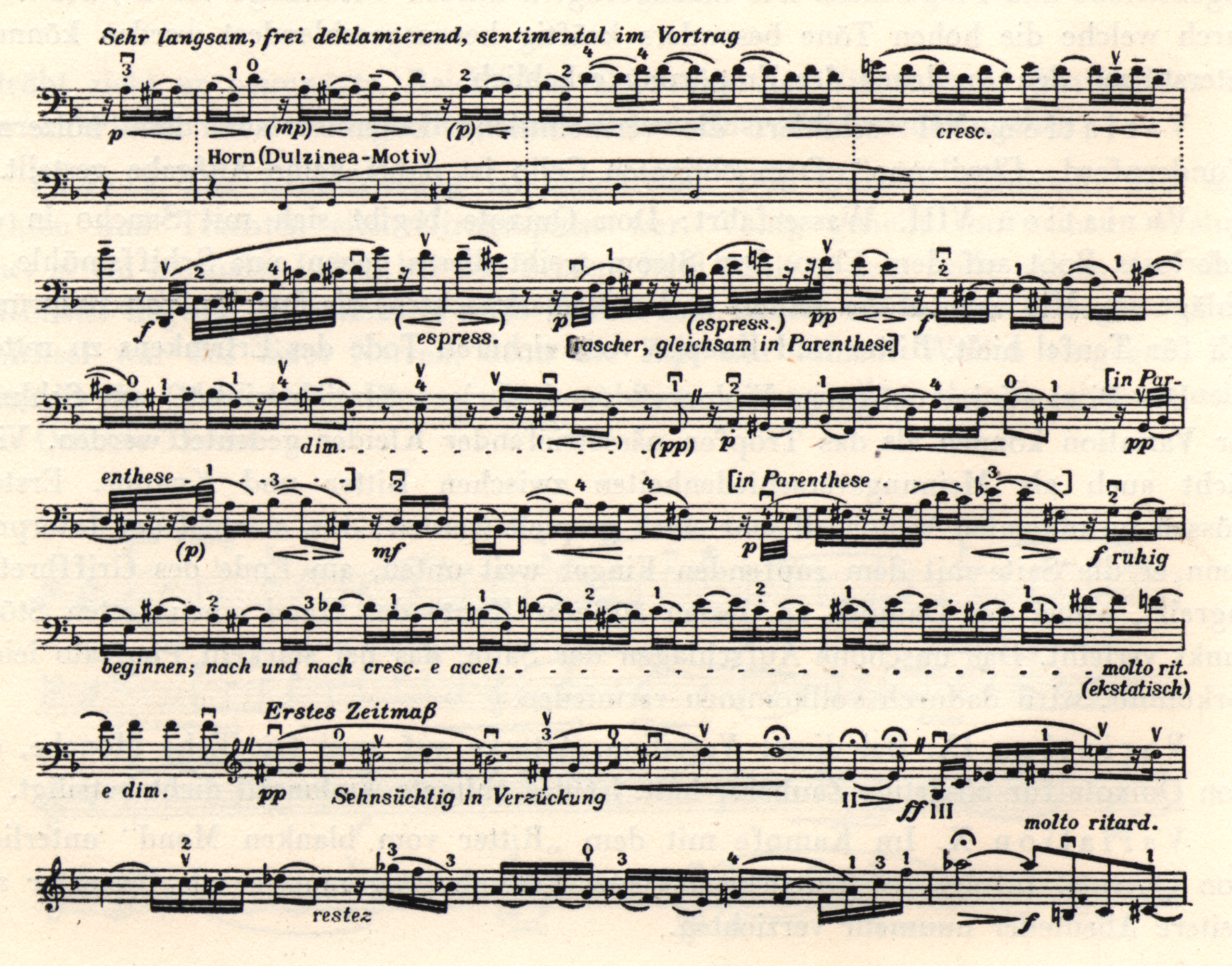 Musical notation. "Sehr langsam, frei deklamierend, sentimental im Vortrag" is written above.