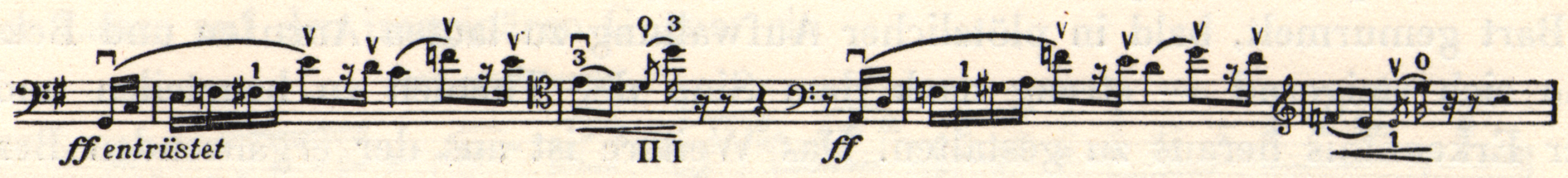 Musical notation. "Entrüstet" is written below